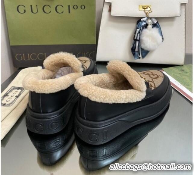 Luxurious Gucci Maxi-GG Canvas and Leather Loafers with Shearling Lining Brown/Black 101031