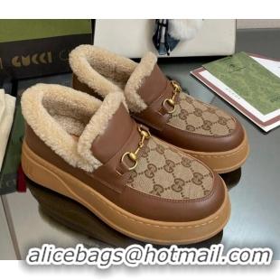 Classic Specials Gucci GG Canvas and Leather Loafers with Shearling Lining Camel/Brown 101033