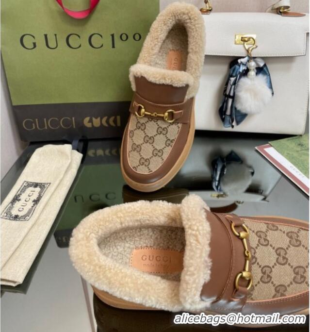 Classic Specials Gucci GG Canvas and Leather Loafers with Shearling Lining Camel/Brown 101033