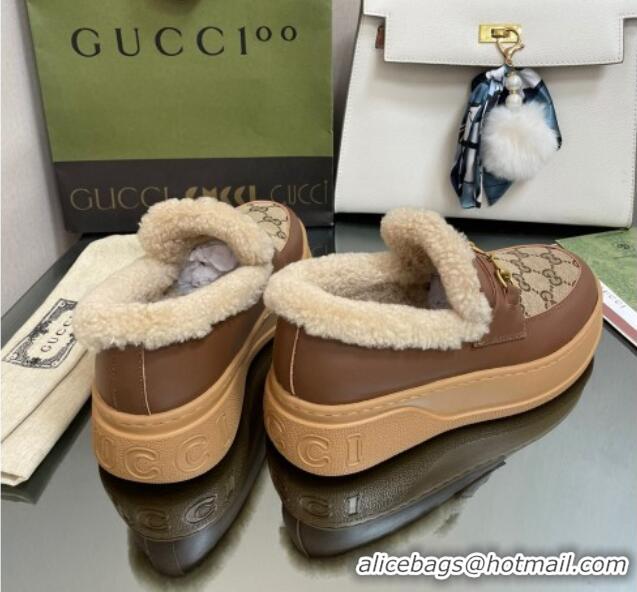 Classic Specials Gucci GG Canvas and Leather Loafers with Shearling Lining Camel/Brown 101033