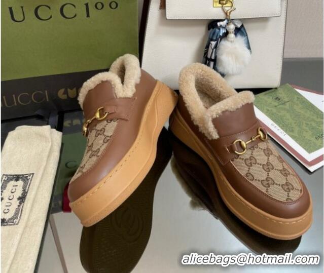 Classic Specials Gucci GG Canvas and Leather Loafers with Shearling Lining Camel/Brown 101033