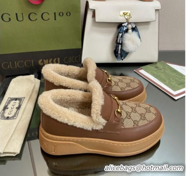 Classic Specials Gucci GG Canvas and Leather Loafers with Shearling Lining Camel/Brown 101033