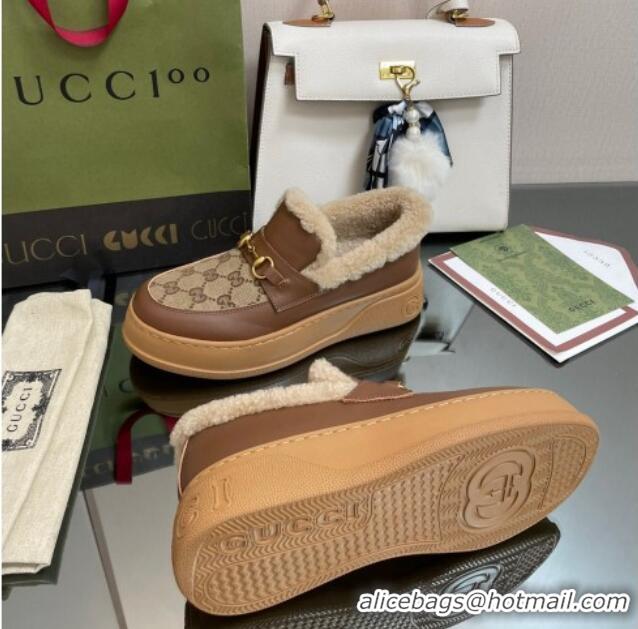 Classic Specials Gucci GG Canvas and Leather Loafers with Shearling Lining Camel/Brown 101033