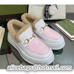 Popular Style Gucci Fabric and Leather Loafers with Shearling Lining Pink 101036