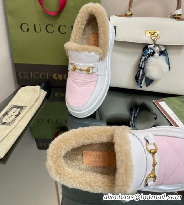 Popular Style Gucci Fabric and Leather Loafers with Shearling Lining Pink 101036