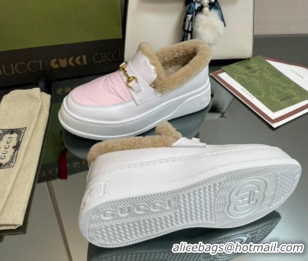 Popular Style Gucci Fabric and Leather Loafers with Shearling Lining Pink 101036