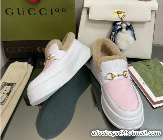 Popular Style Gucci Fabric and Leather Loafers with Shearling Lining Pink 101036