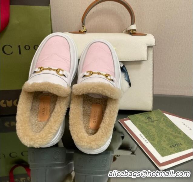 Popular Style Gucci Fabric and Leather Loafers with Shearling Lining Pink 101036