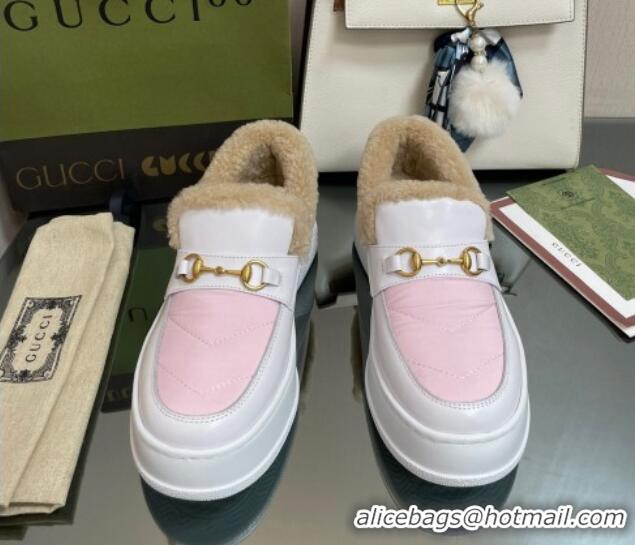 Popular Style Gucci Fabric and Leather Loafers with Shearling Lining Pink 101036