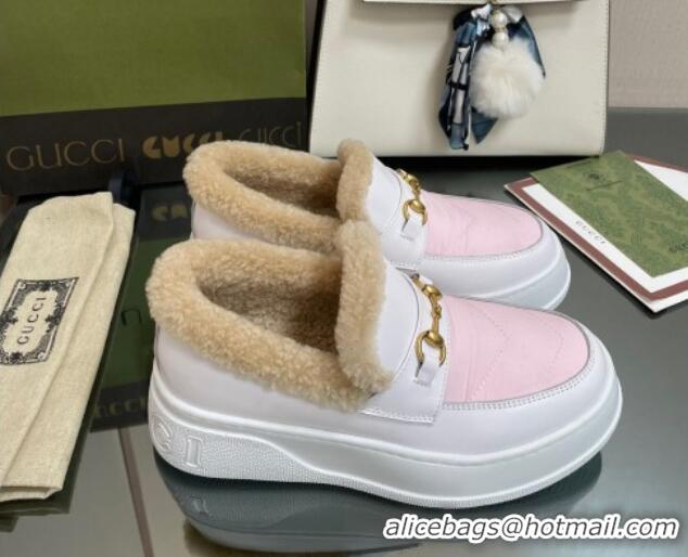 Popular Style Gucci Fabric and Leather Loafers with Shearling Lining Pink 101036