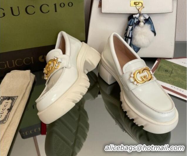 Cheap Price Gucci Lug Sole Leather Loafers with Interlocking G White 101041