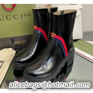 Lowest Price Gucci Calfskin Ankle Boots 6.5cm with Interlocking Black/Web 101423