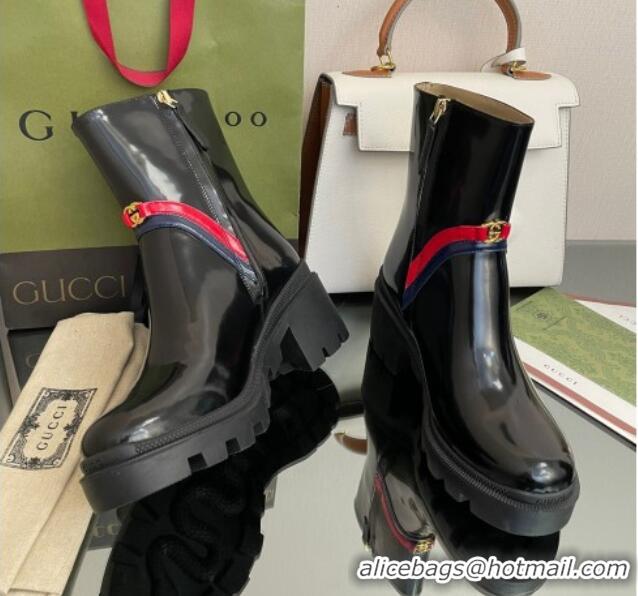 Lowest Price Gucci Calfskin Ankle Boots 6.5cm with Interlocking Black/Web 101423