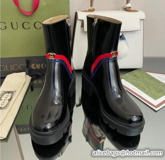 Lowest Price Gucci Calfskin Ankle Boots 6.5cm with Interlocking Black/Web 101423