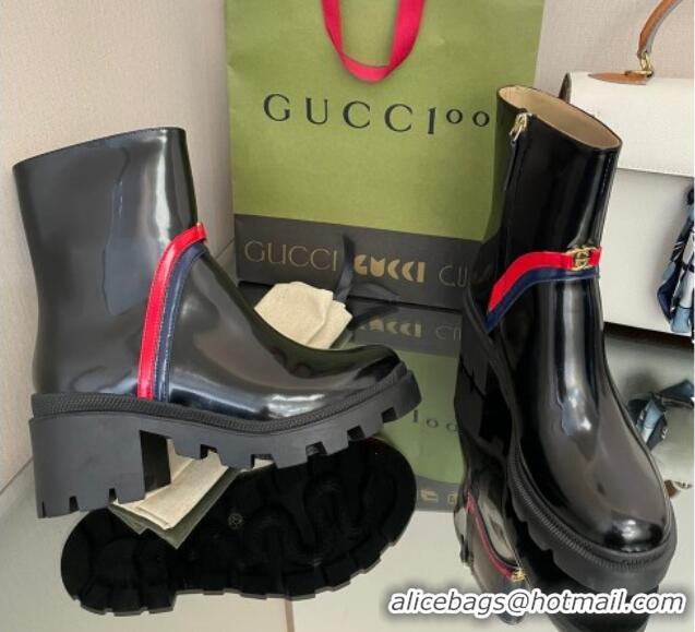 Lowest Price Gucci Calfskin Ankle Boots 6.5cm with Interlocking Black/Web 101423