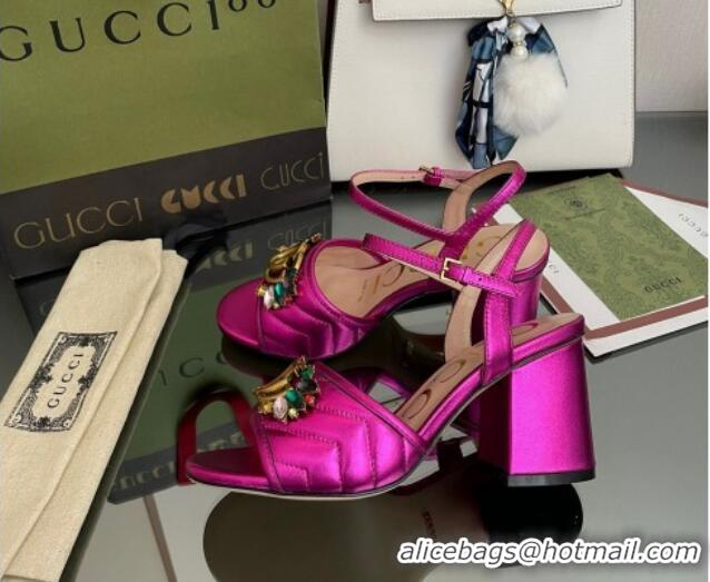 Discount Gucci Metallic Leather Mid-Heel Sandals with Crystal Charm 7.5cm Pink 101424