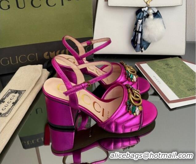 Discount Gucci Metallic Leather Mid-Heel Sandals with Crystal Charm 7.5cm Pink 101424