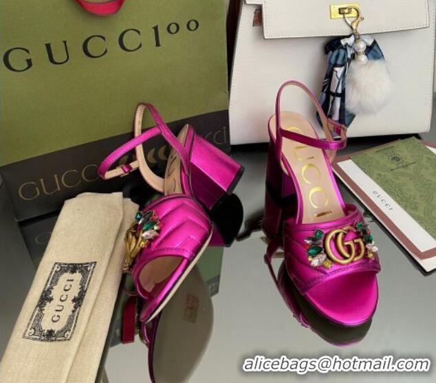 Discount Gucci Metallic Leather Mid-Heel Sandals with Crystal Charm 7.5cm Pink 101424