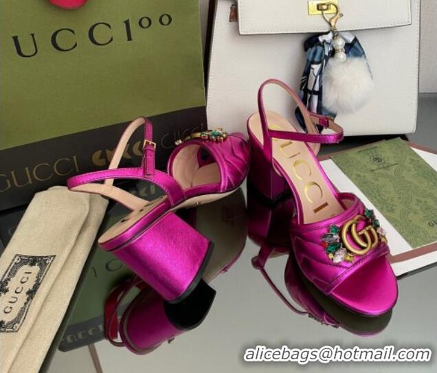 Discount Gucci Metallic Leather Mid-Heel Sandals with Crystal Charm 7.5cm Pink 101424