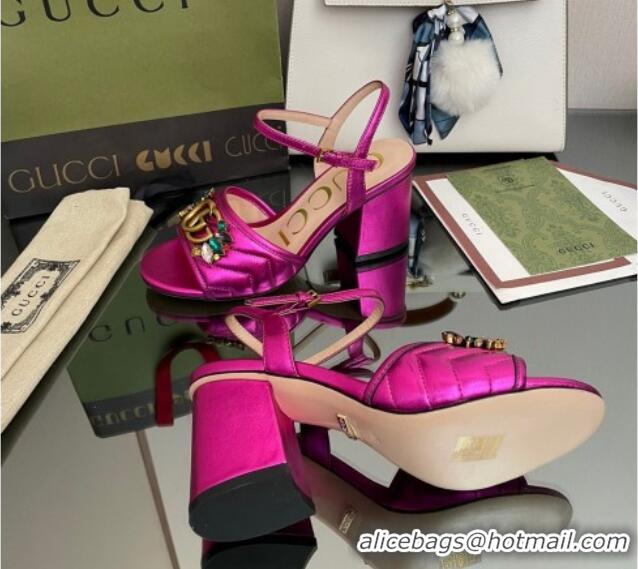 Discount Gucci Metallic Leather Mid-Heel Sandals with Crystal Charm 7.5cm Pink 101424