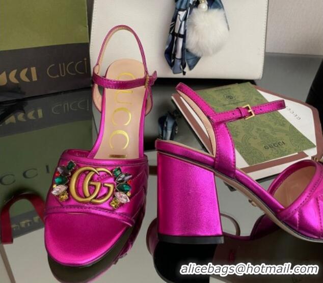 Discount Gucci Metallic Leather Mid-Heel Sandals with Crystal Charm 7.5cm Pink 101424