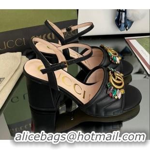 Purchase Gucci Calfskin Mid-Heel Sandals with Crystal Charm 7.5cm Black 101428