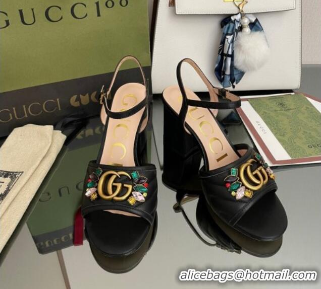 Purchase Gucci Calfskin Mid-Heel Sandals with Crystal Charm 7.5cm Black 101428