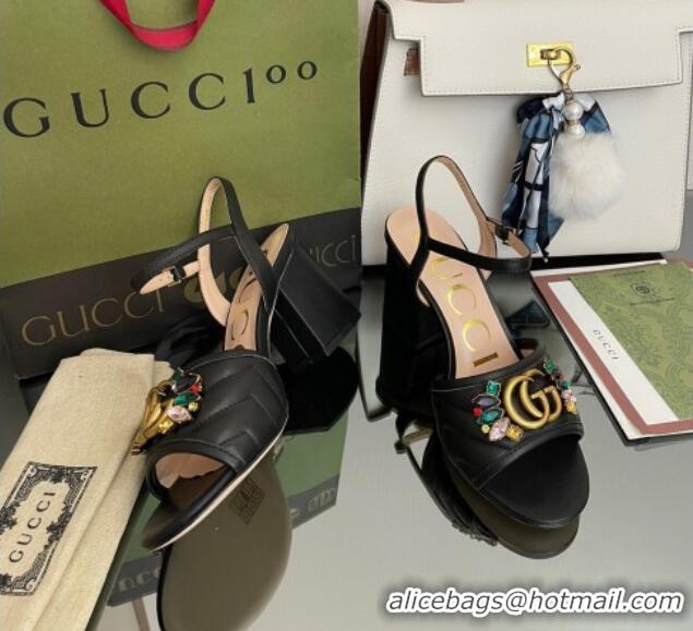 Purchase Gucci Calfskin Mid-Heel Sandals with Crystal Charm 7.5cm Black 101428