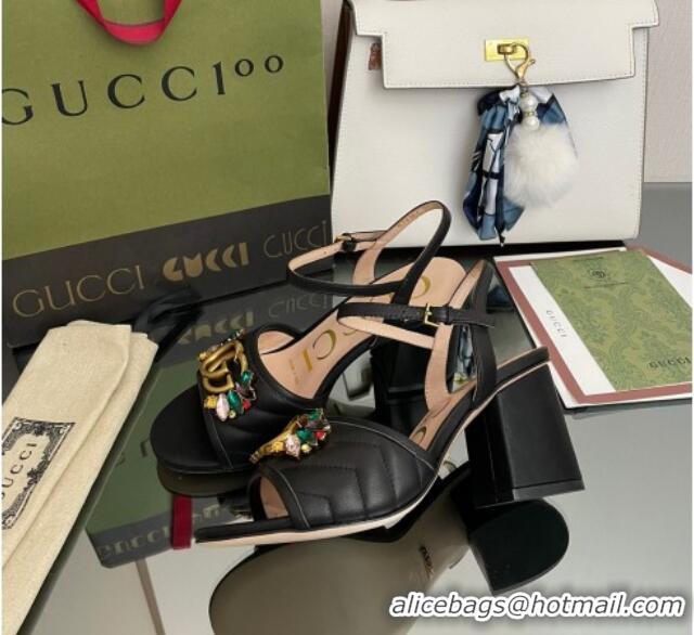 Purchase Gucci Calfskin Mid-Heel Sandals with Crystal Charm 7.5cm Black 101428