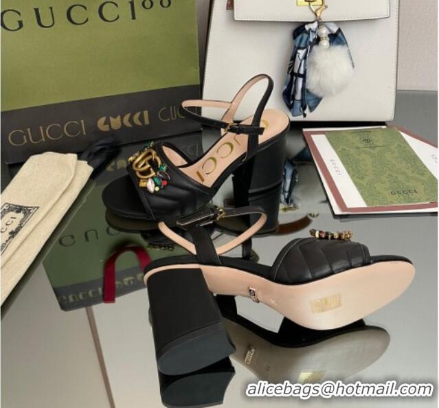 Purchase Gucci Calfskin Mid-Heel Sandals with Crystal Charm 7.5cm Black 101428