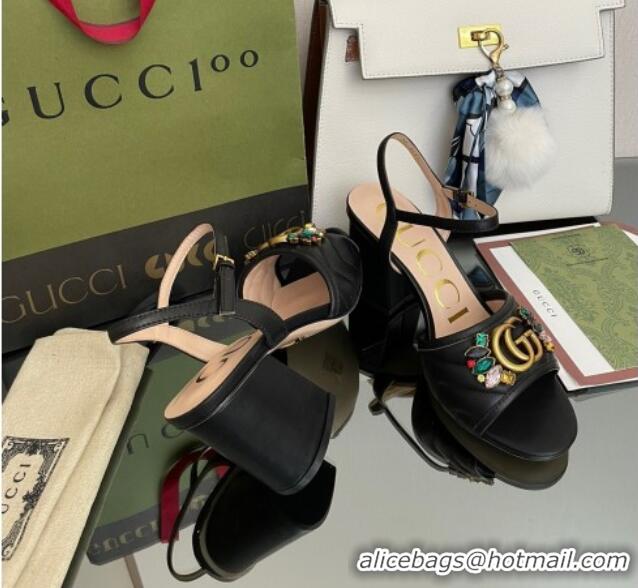 Purchase Gucci Calfskin Mid-Heel Sandals with Crystal Charm 7.5cm Black 101428