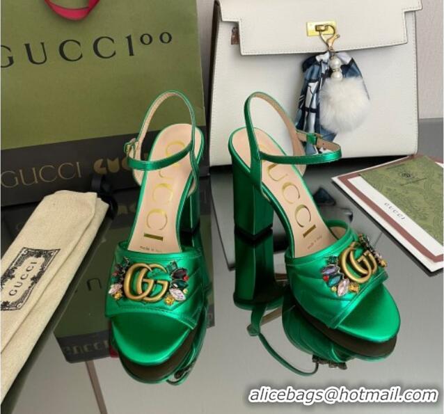 Grade Quality Gucci Metallic Leather High-Heel Sandals with Crystal Charm 10.5cm Green 101429