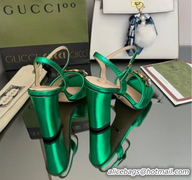 Grade Quality Gucci Metallic Leather High-Heel Sandals with Crystal Charm 10.5cm Green 101429