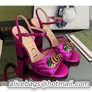 Best Grade Gucci Metallic Leather High-Heel Sandals with Crystal Charm 10.5cm Pink 101430