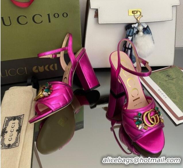 Best Grade Gucci Metallic Leather High-Heel Sandals with Crystal Charm 10.5cm Pink 101430