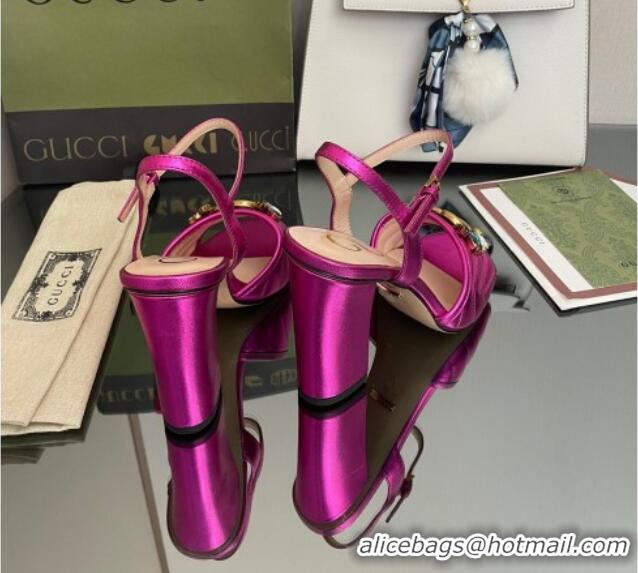 Best Grade Gucci Metallic Leather High-Heel Sandals with Crystal Charm 10.5cm Pink 101430