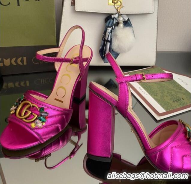 Best Grade Gucci Metallic Leather High-Heel Sandals with Crystal Charm 10.5cm Pink 101430