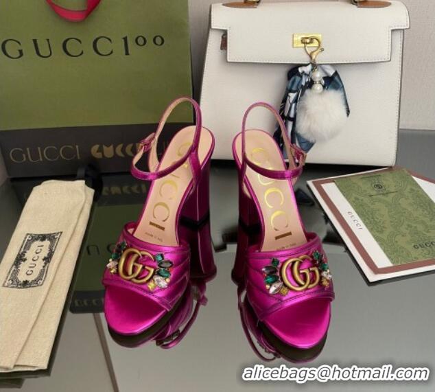 Best Grade Gucci Metallic Leather High-Heel Sandals with Crystal Charm 10.5cm Pink 101430