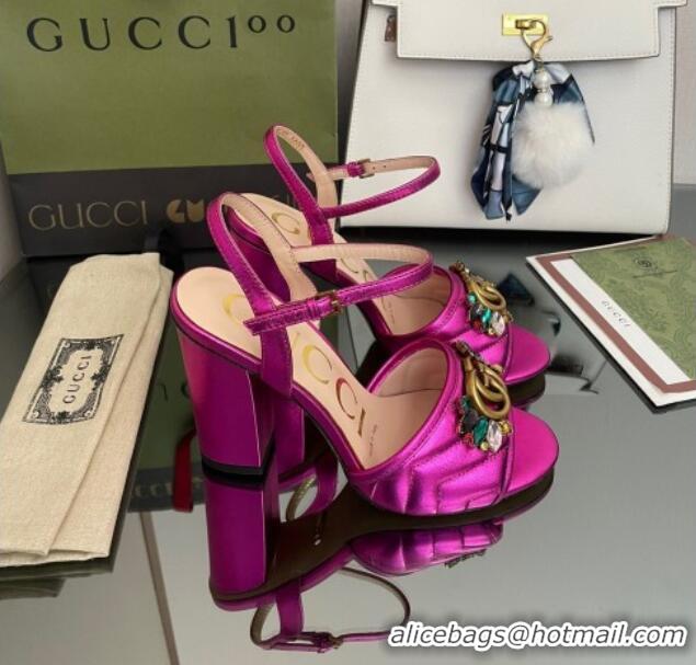 Best Grade Gucci Metallic Leather High-Heel Sandals with Crystal Charm 10.5cm Pink 101430