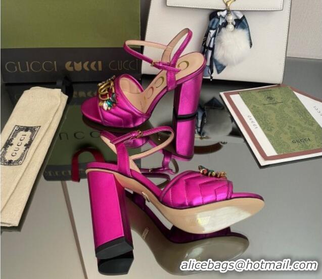 Best Grade Gucci Metallic Leather High-Heel Sandals with Crystal Charm 10.5cm Pink 101430