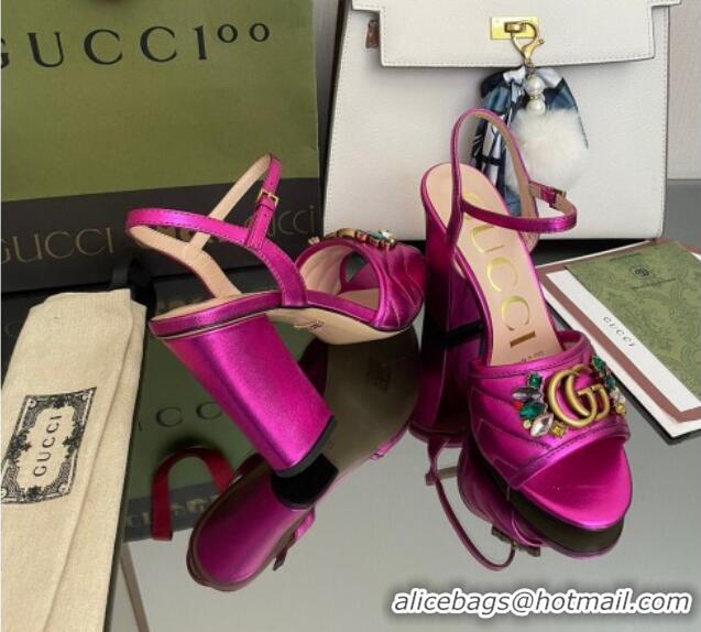 Best Grade Gucci Metallic Leather High-Heel Sandals with Crystal Charm 10.5cm Pink 101430