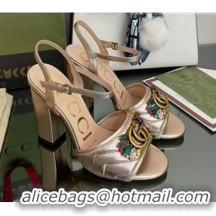 Top Grade Gucci Metallic Leather High-Heel Sandals with Crystal Charm 10.5cm Gold 101432