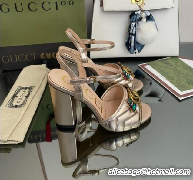 Top Grade Gucci Metallic Leather High-Heel Sandals with Crystal Charm 10.5cm Gold 101432