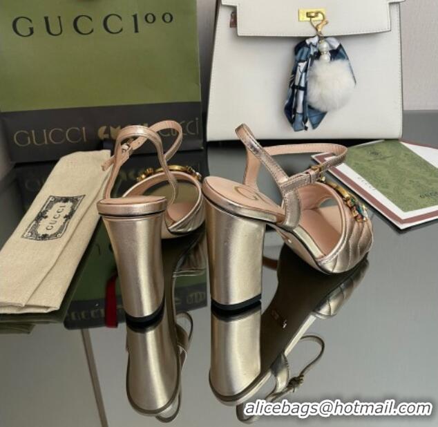 Top Grade Gucci Metallic Leather High-Heel Sandals with Crystal Charm 10.5cm Gold 101432