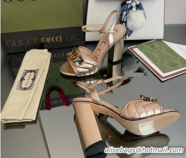 Top Grade Gucci Metallic Leather High-Heel Sandals with Crystal Charm 10.5cm Gold 101432