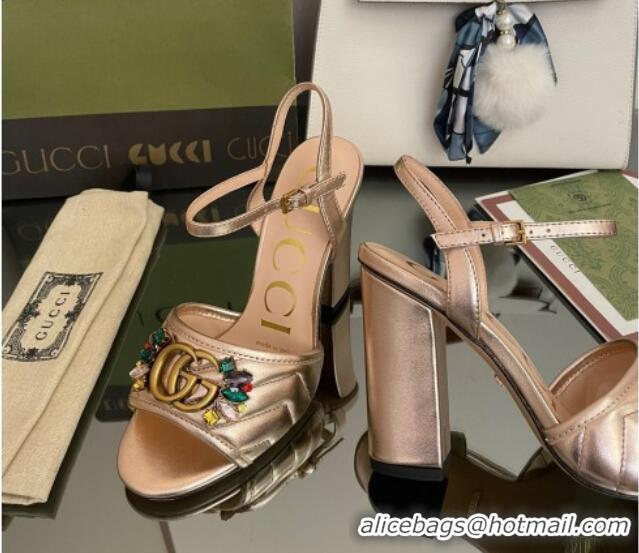 Top Grade Gucci Metallic Leather High-Heel Sandals with Crystal Charm 10.5cm Gold 101432