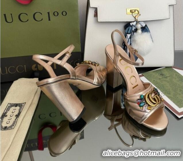 Top Grade Gucci Metallic Leather High-Heel Sandals with Crystal Charm 10.5cm Gold 101432