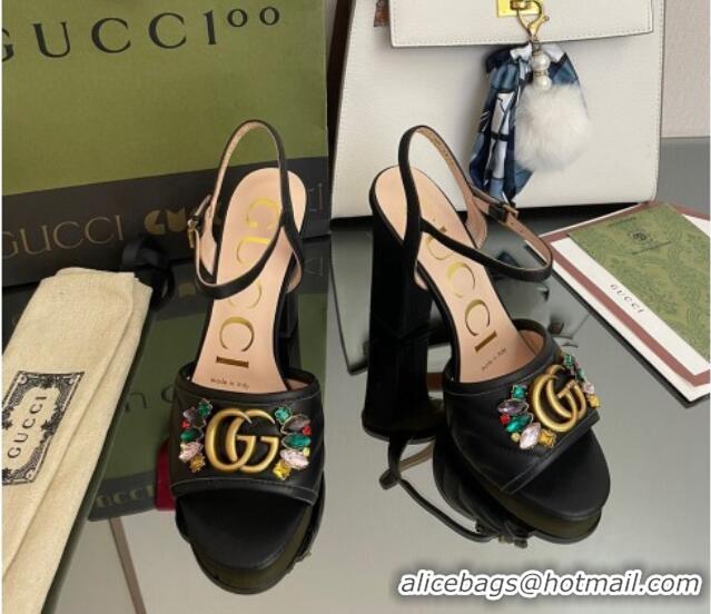 Low Price Gucci Calfskin High-Heel Sandals with Crystal Charm 10.5cm Black 101433