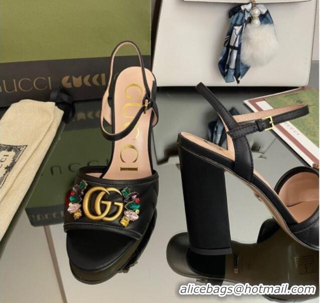 Low Price Gucci Calfskin High-Heel Sandals with Crystal Charm 10.5cm Black 101433