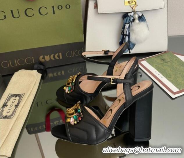 Low Price Gucci Calfskin High-Heel Sandals with Crystal Charm 10.5cm Black 101433